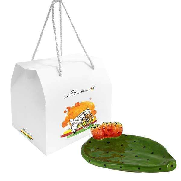 Bomboniera fico d'india in ceramica piatto bomboniere 17x11cm - Dolci pensieri gift