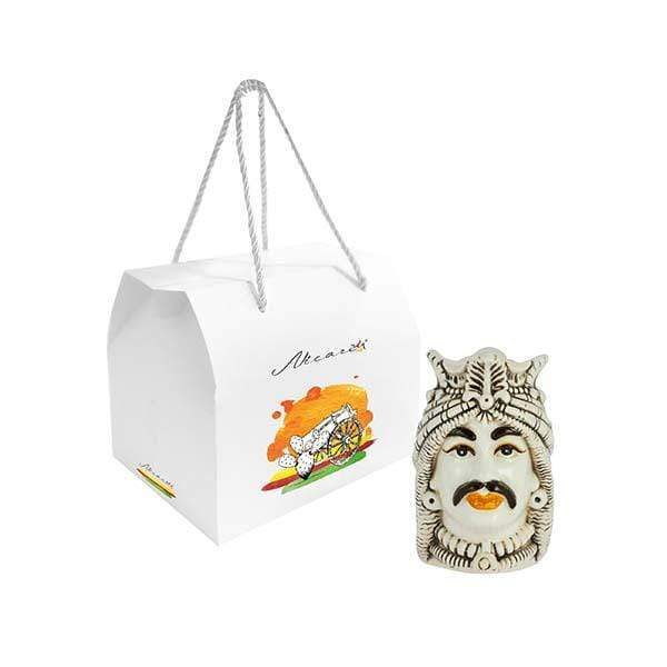 BOMBONIERA TESTA DI MORO UOMO ARABO BIANCA DECORATA CON SCATOLA D. 5X8 - Dolci pensieri gift