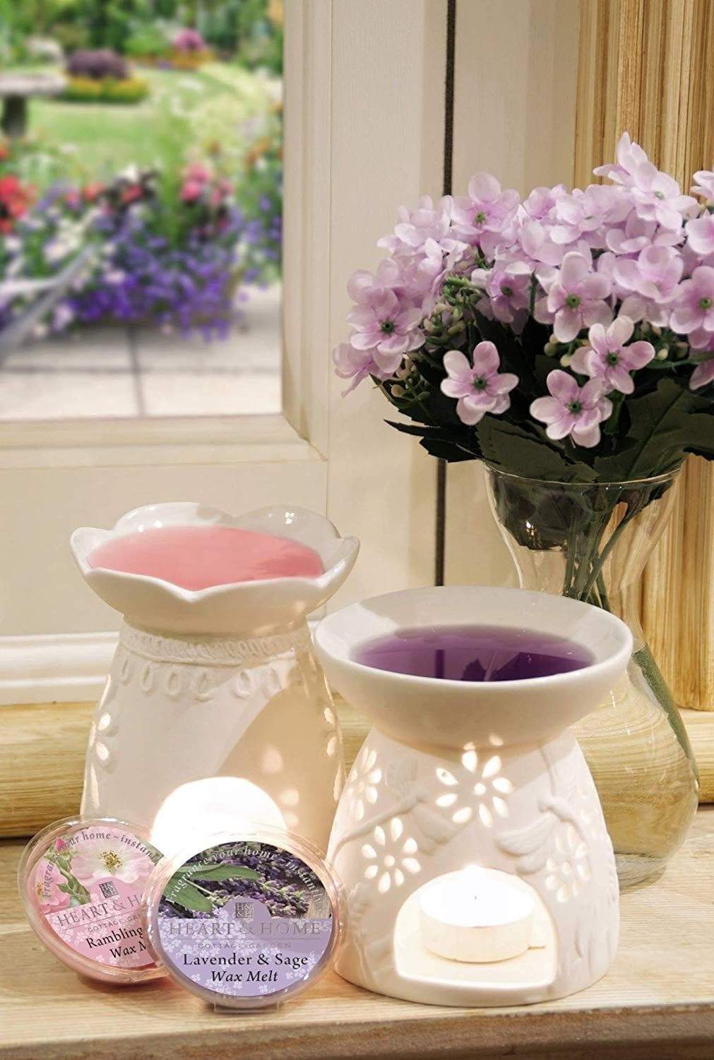 Bruciatore porta candela in ceramica traforato profumatore d'essenza shabby chic - Dolci pensieri gift