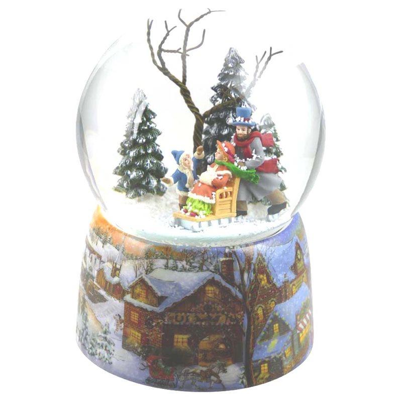 Carillon con sciatori famiglia sfera con scenario neve bambini movimento e musica - Dolci pensieri gift