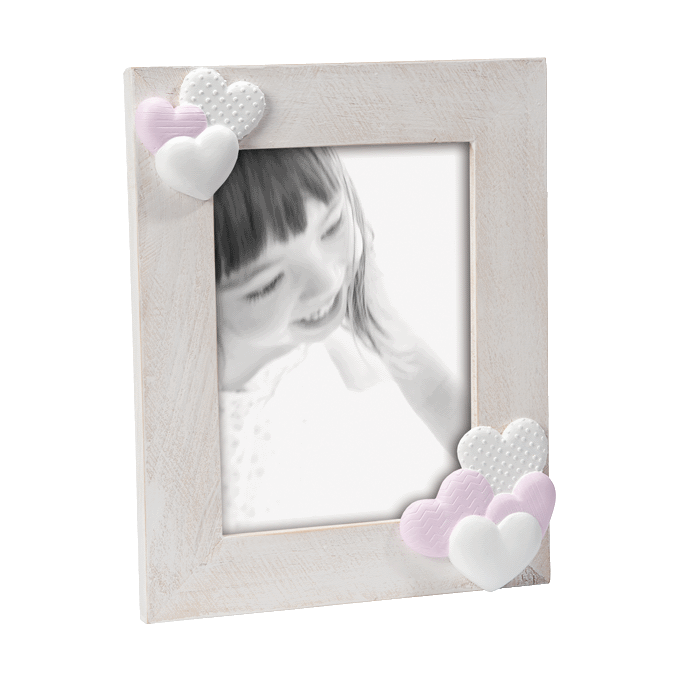 Cornice portafoto con cuori bambina rosa shabby chic 13x18 cm - Dolci pensieri gift