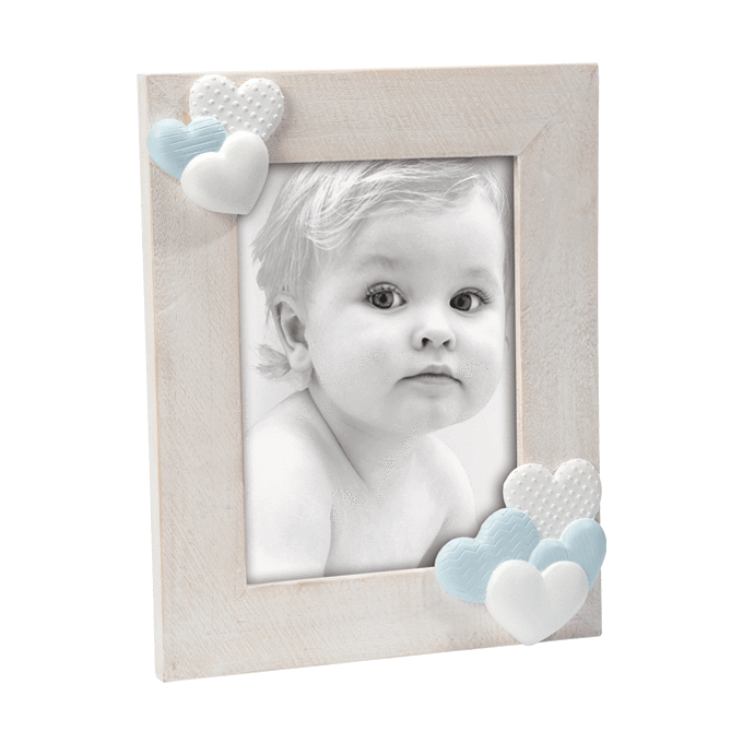 Cornice portafoto con cuori bambino azzurro shabby chic 13x18 cm - Dolci pensieri gift