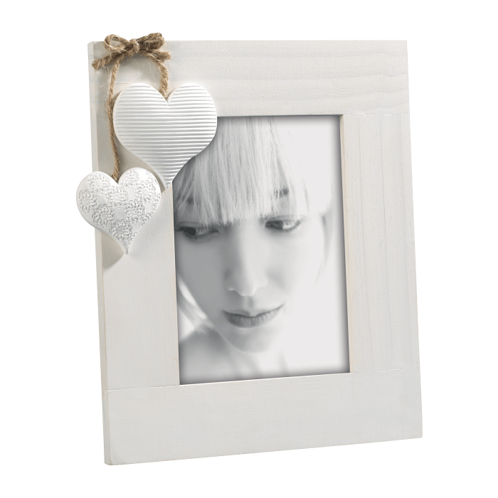 Cornice portafoto in legno sbiancato con decorazione cuori shabby chic - Dolci pensieri gift