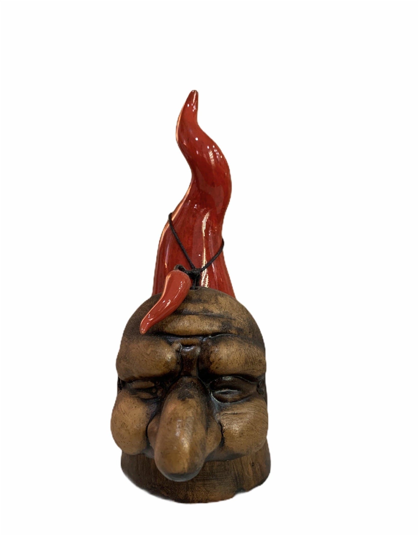 Corno Napoletano Artigianale Ceramica Rosso Legno Con Maschera Di Pulcinella - Dolci pensieri gift