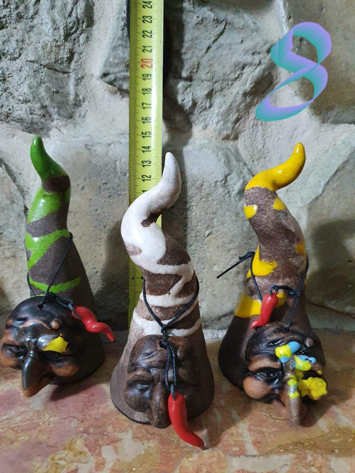 Corno Napoletano Portafortuna in Ceramica Artigianale fantasia verde bianco giallo - Dolci pensieri gift