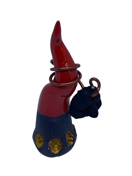 Corno rosso con base blu e oro maschera pulcinella ceramica artigianale portafortuna 10 cm - Dolci pensieri gift