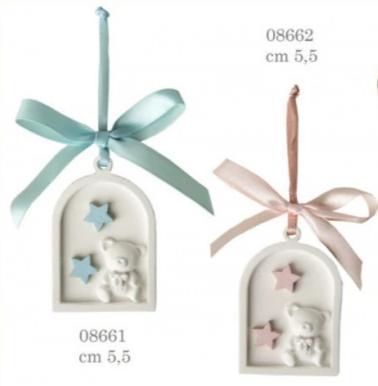 Decorazione appendibile orsetto rosa e azzurro bomboniera battesimo comunione 5,5 cm - Dolci pensieri gift