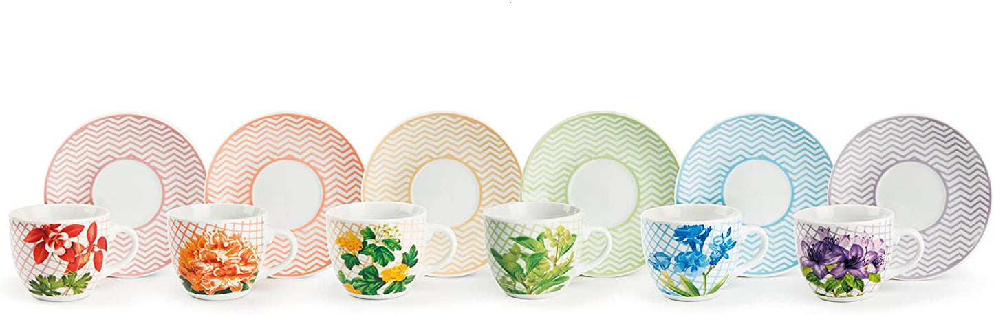 Excelsa Floral Set 6 Tazzine da caffè con Piattino, Porcellana, Multicolore - Dolci pensieri gift
