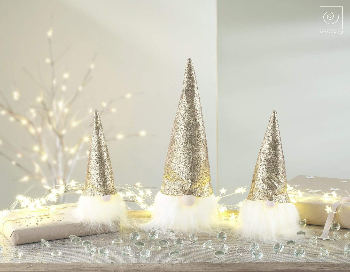 Gnomo con barba illuminata a led elfo con cappello oro 32 cm - Dolci pensieri gift