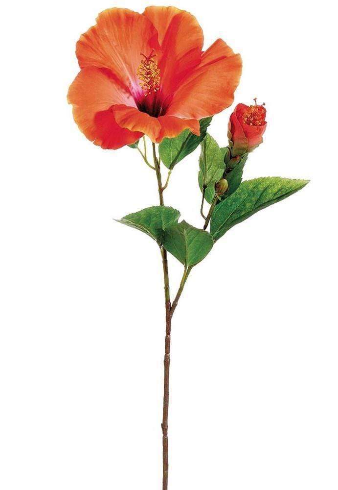 Hibiscus fiore MESSICO arancio tropicale artificiale ramo con foglie 60 cm arancione - Dolci pensieri gift