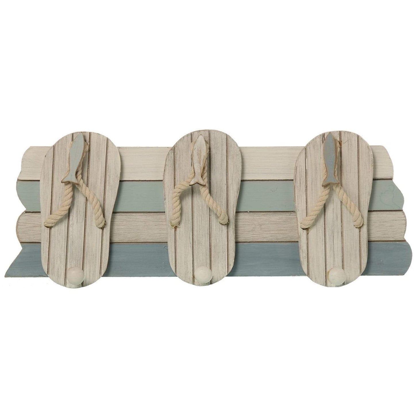 Ischia appendiabiti 3 ganci con Sandali da spiaggia con Pesci in legno 40x15,5x6cm - Dolci pensieri gift