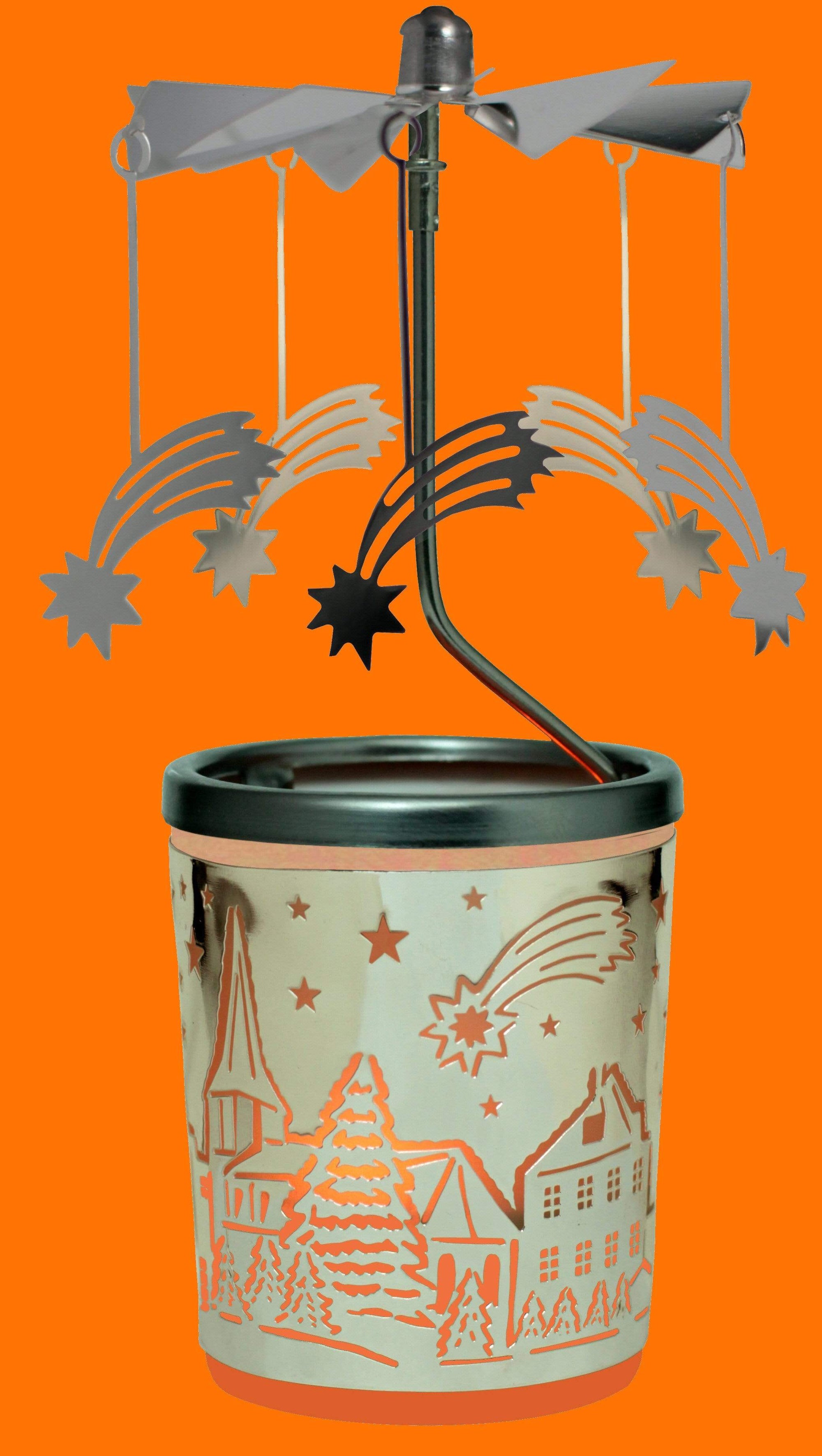 Lanterna porta candela giostrina con rilievo argentato carosello stella cometa - Dolci pensieri gift