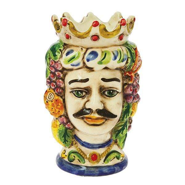NICARE′ TESTA DI MORO UOMO RE FRUTTA COLORATA CERAMICA CALTAGIRONE D. 18X28 - Dolci pensieri gift