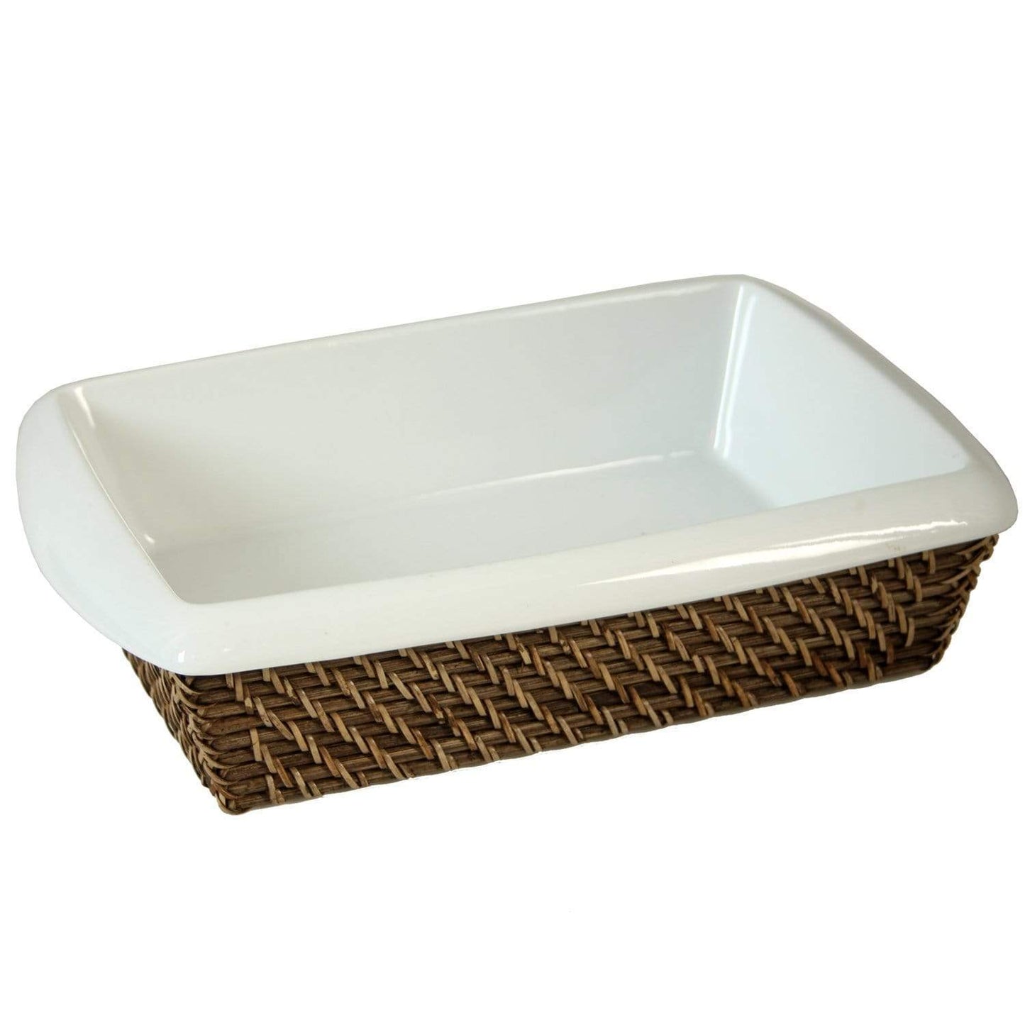 Pirofila cucina in porcellana con supporto in Rattan 35 x 25 - Dolci pensieri gift