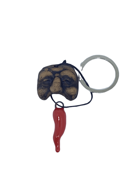 Porta chiavi Corno rosso con maschera ceramica artigianale portafortuna 5 cm portachiavi - Dolci pensieri gift