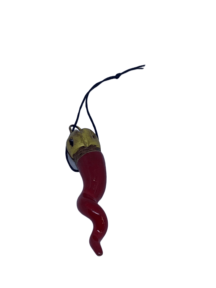 Porta chiavi Corno rosso e oro ceramica artigianale portafortuna 7 cm portachiavi - Dolci pensieri gift