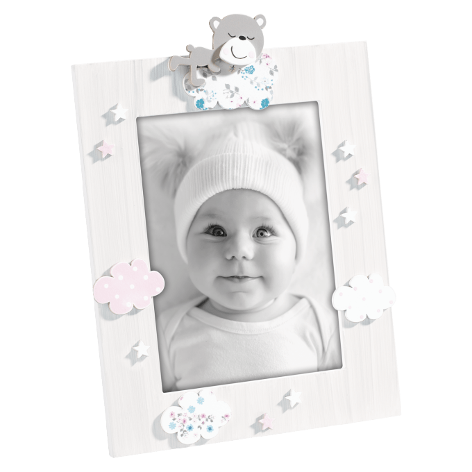 Portafoto bambino in Legno bimbo con Orsetto azzurro blu 13 x 18 cm - Dolci pensieri gift