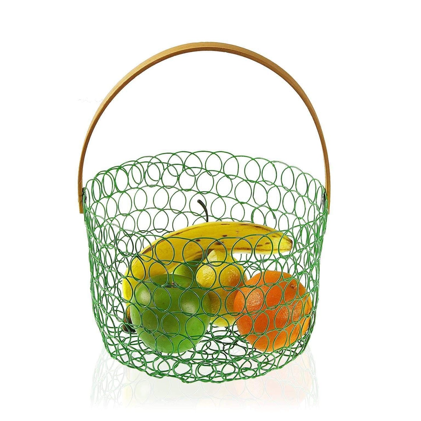 Portafrutta in metallo verde con manico in bambu 24 x 15 cm - Dolci pensieri gift