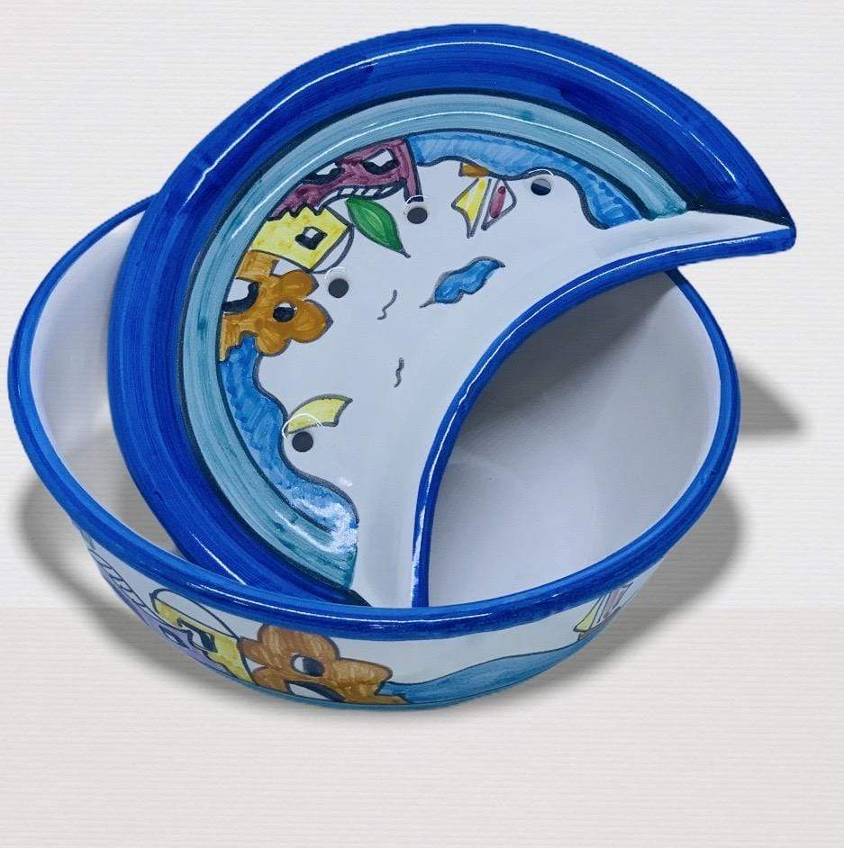 Positano " Sponzapane" in ceramica dipinto a mano con arabesque decorazione case 22 cm - Dolci pensieri gift