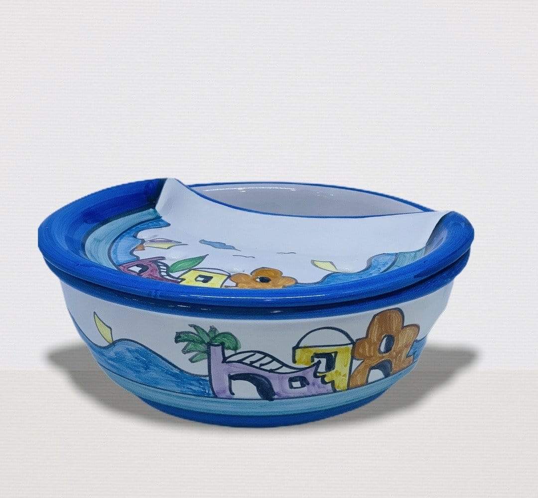 Positano " Sponzapane" in ceramica dipinto a mano con arabesque decorazione case 22 cm - Dolci pensieri gift