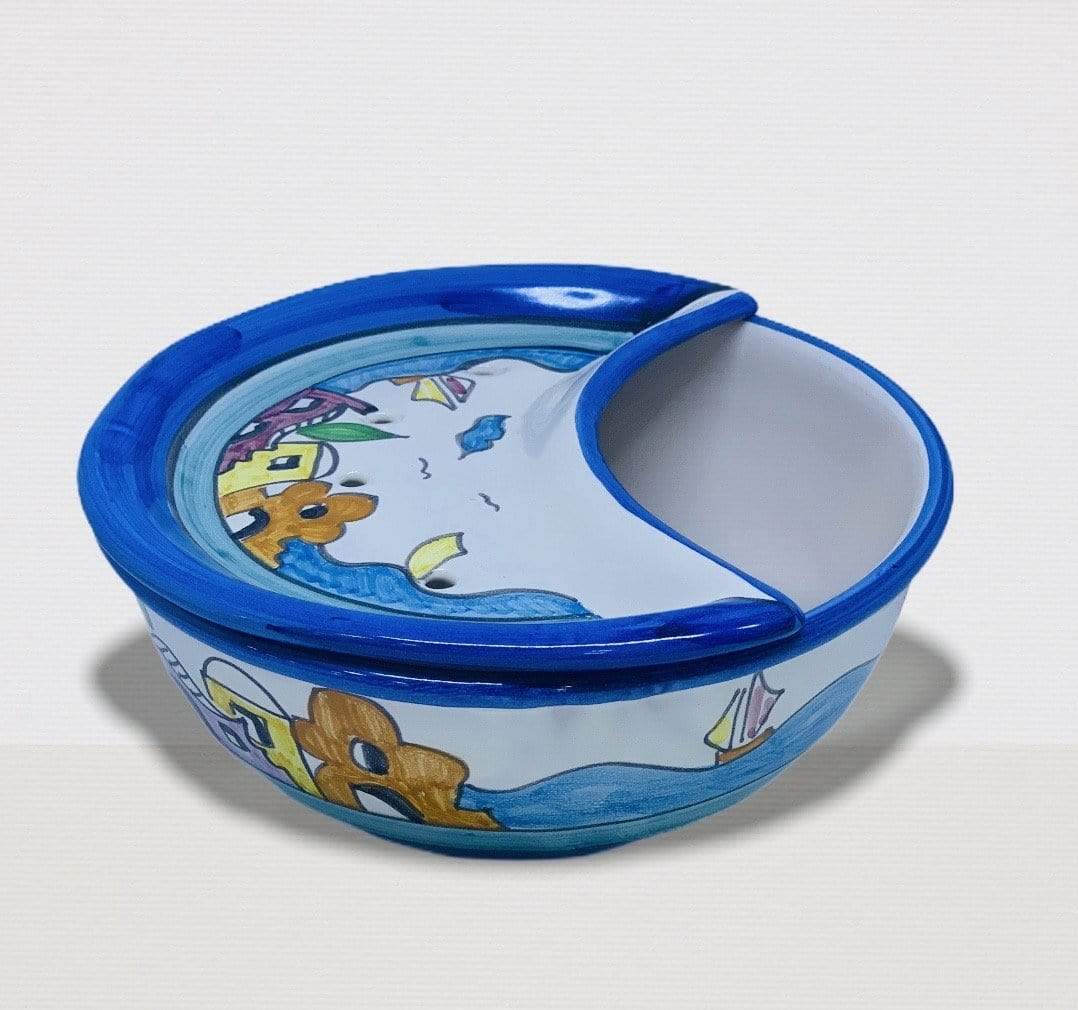 Positano " Sponzapane" in ceramica dipinto a mano con arabesque decorazione case 22 cm - Dolci pensieri gift