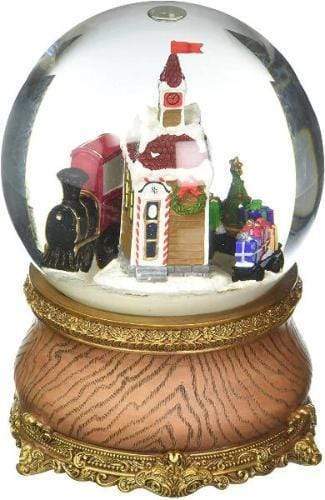 Sfera carillon villaggio con treno base effetto legno waterball - Dolci pensieri gift