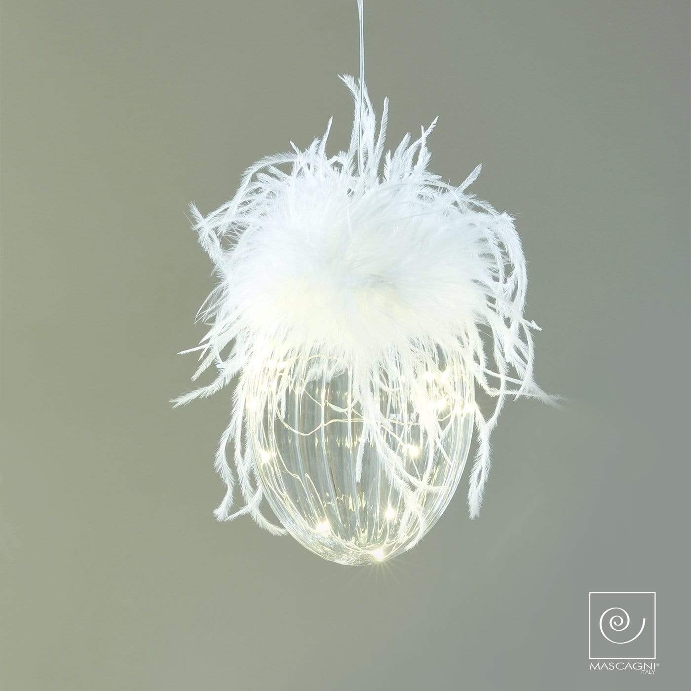 Sfera con led e piume in vetro decorazione natalizia con luci 16 cm - Dolci pensieri gift