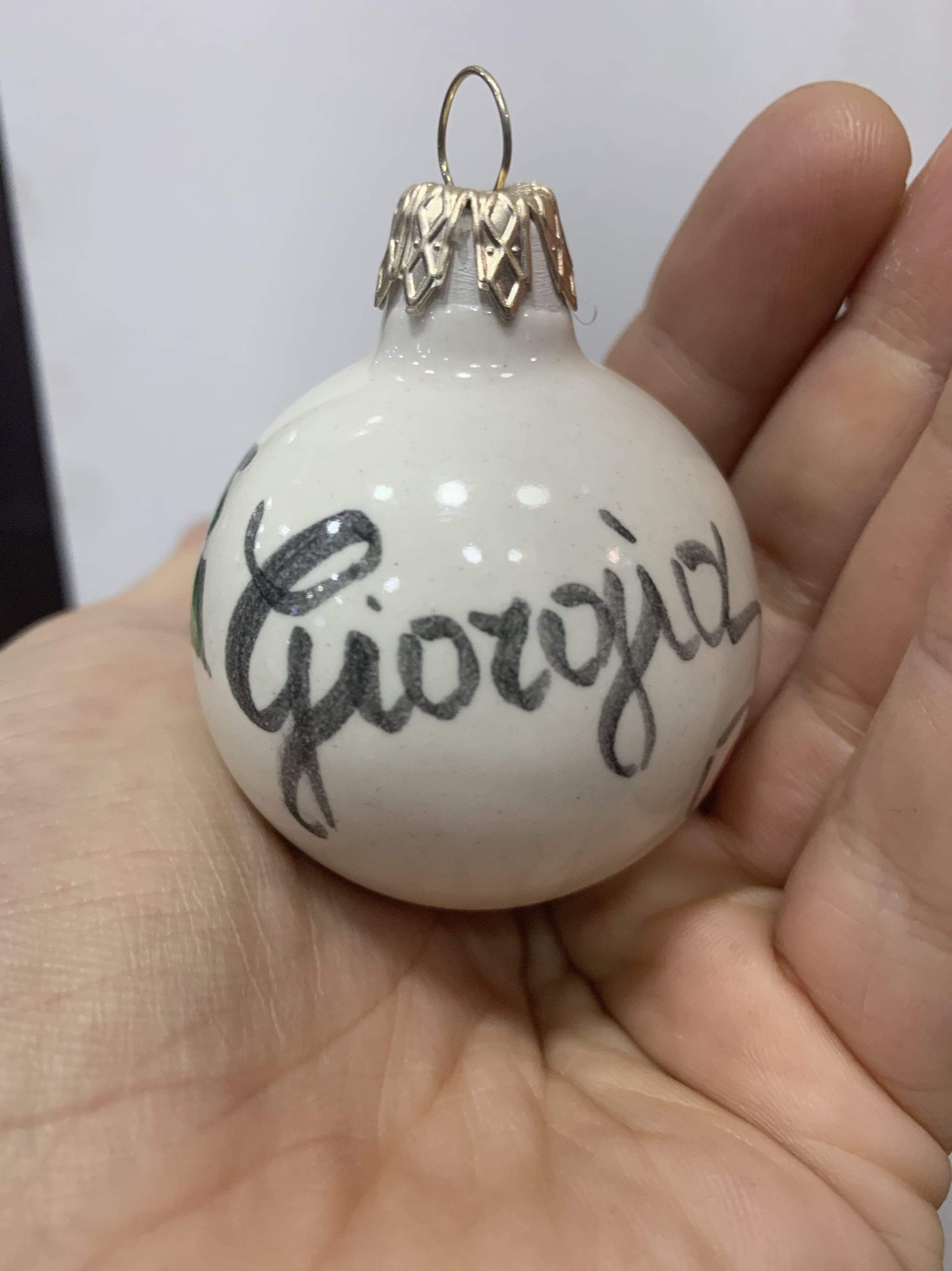 Sfera palla Pallina personalizzabile MEDIA in ceramica con trifoglio colore bianco rosso verde - Dolci pensieri gift