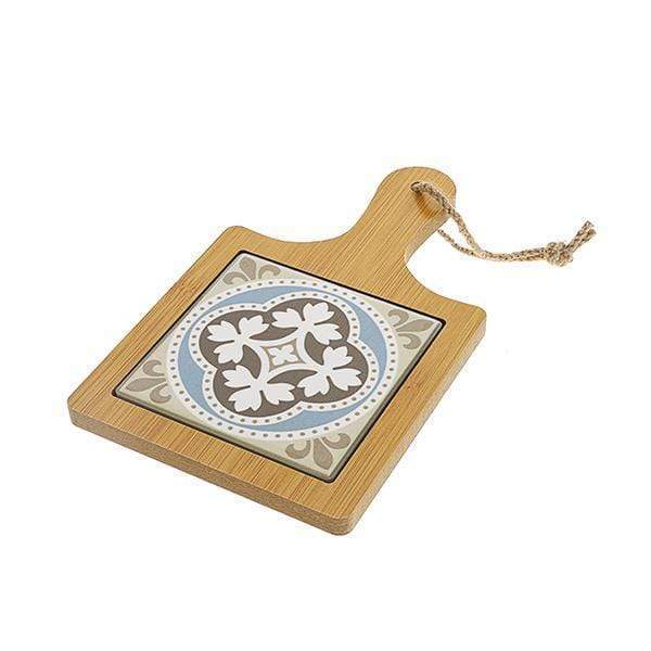 TAGLIERE QUADRATO CON MANICO LEGNO CON PIASTRELLA MAIOLICA 12X19 - Dolci pensieri gift