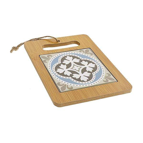 TAGLIERE RETTANGOLARE LEGNO CON PIASTRELLA MAIOLICA 14X18 - Dolci pensieri gift