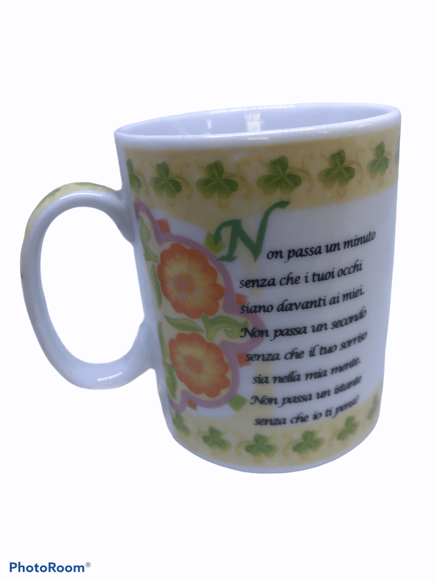 Tazza da colazione in ceramica con poesia dettagli in giallo - Dolci pensieri gift