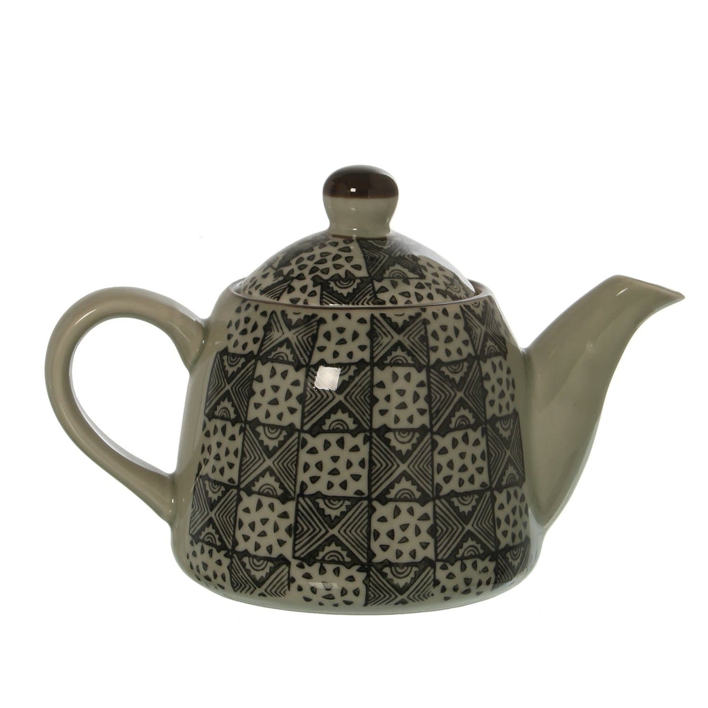Teiera Giapponese in ceramica con manico in porcellana fantasia quadri grigio 700ml - Dolci pensieri gift