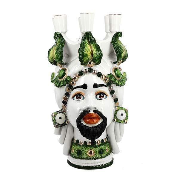 TESTA DI MORO CANDELABRO UOMO DECORATO CERAMICA CALTAGIRONE D. 20X42 - Dolci pensieri gift