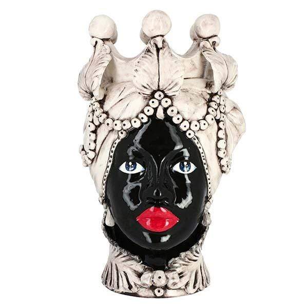 TESTA DI MORO DONNA AFRICANA VISO NERO CERAMICA CALTAGIRONE D. 26X45 - Dolci pensieri gift