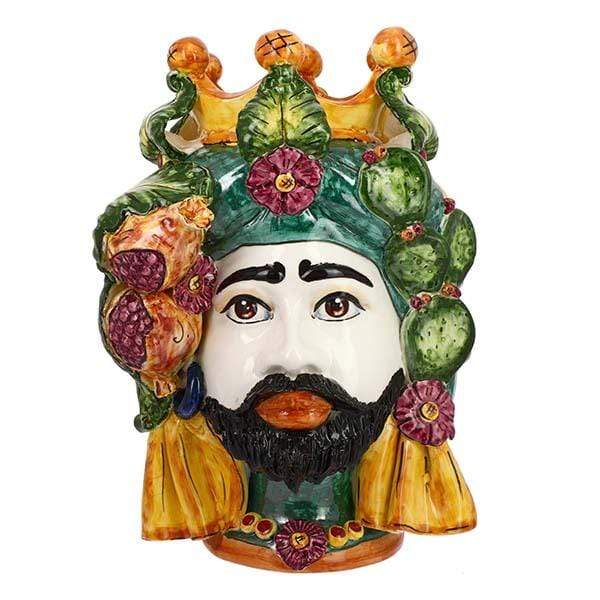 TESTA DI MORO RE CON FICO D'INDIA DECORATA CERAMICA CALTAGIRONED. 30X45 - Dolci pensieri gift