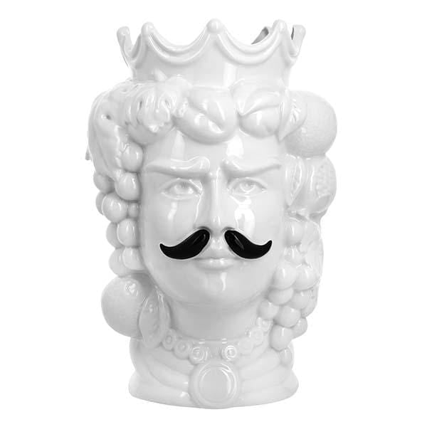 TESTA DI MORO RE FRUTTA BIANCA CON BAFFO DECORATO CERAMICA CALTAGIRONE D. 26X35 - Dolci pensieri gift