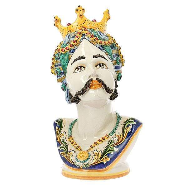 TESTA DI MORO RE LUSSO MEZZO BUSTO DECORATO CERAMICA CALTAGIRONE D. 26X45 - Dolci pensieri gift