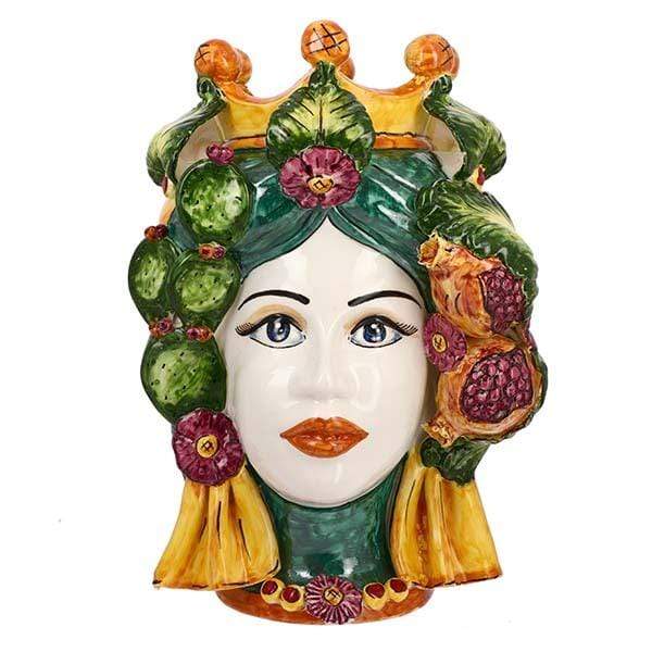 TESTA DI MORO REGINA CON FICO D'INDIA DECORATA CERAMICA CALTAGIRONE D. 30X45 - Dolci pensieri gift