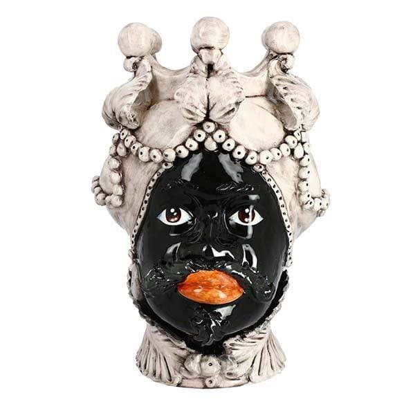 TESTA DI MORO UOMO RE AFRO VISO NERO CERAMICA CALTAGIRONE D. 26X45 - Dolci pensieri gift
