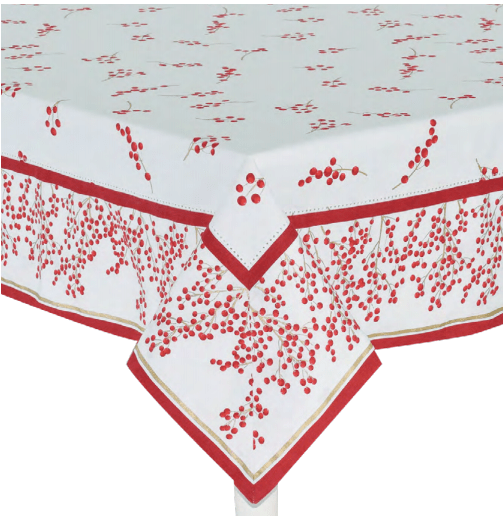 Tovaglia natalizia 6 posti con decorazione pungitopo bacche 140 x 180 cm fantasia natale - Dolci pensieri gift