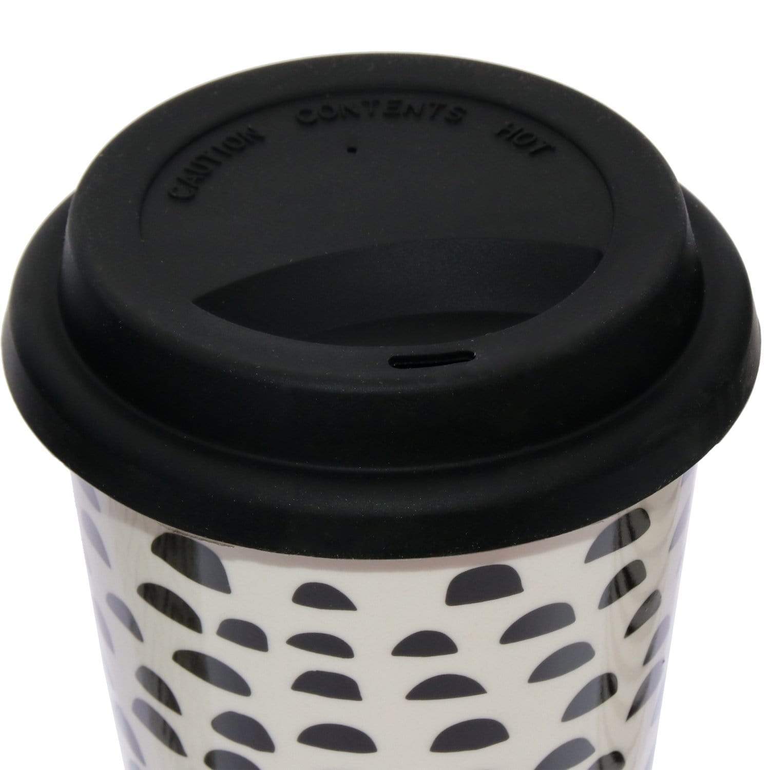 Travel mug tazza con coperchio in silicone termica in porcellana bianco e nero - Dolci pensieri gift