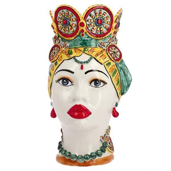 VASO TESTA DI MORO DONNA CON CARRETTO SICILIANO DECORATE CERAMICA CALTAGIRONED. 20X38 - Dolci pensieri gift