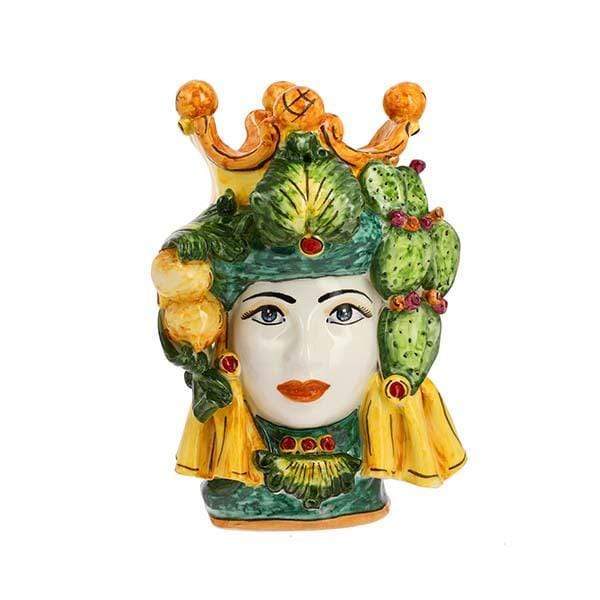 VASO TESTA DI MORO DONNA CON FICO D'INDIA DECORATA CERAMICA CALTAGIRONE D. 24X30 - Dolci pensieri gift