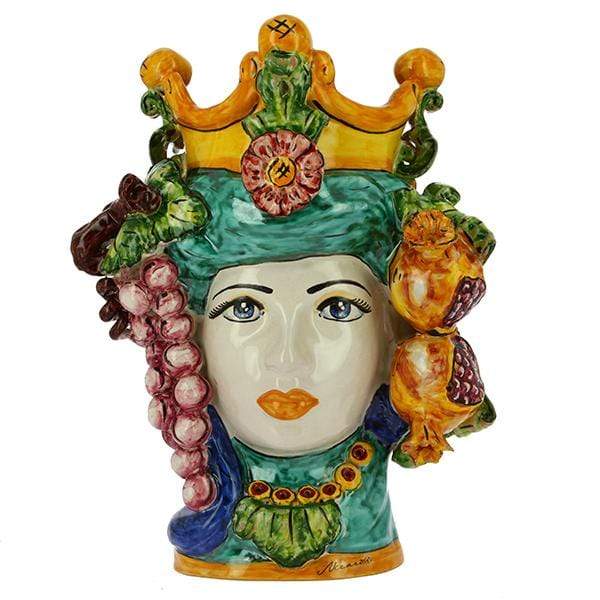 VASO TESTA DI MORO DONNA LUSSO DECORO FRUTTA CERAMICA CALTAGIRONE D. 25X32 - Dolci pensieri gift