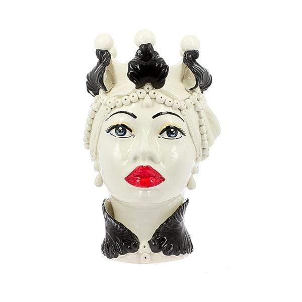 VASO TESTA DI MORO DONNA REGINA AFRICANA LUSSO DECORATA CERAMICA CALTAGIRONE D. 25X35 - Dolci pensieri gift