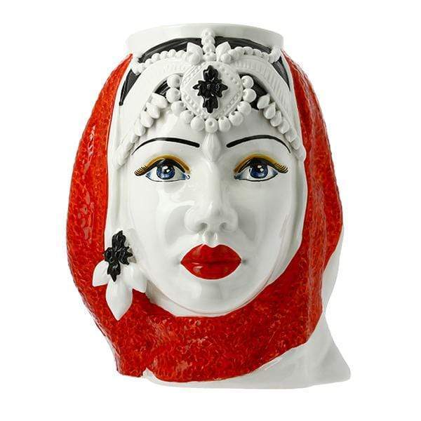 VASO TESTA DI MORO DONNA REGINA ARABA DECORO ROSSO CERAMICA CALTAGIRONED. 25X35 - Dolci pensieri gift