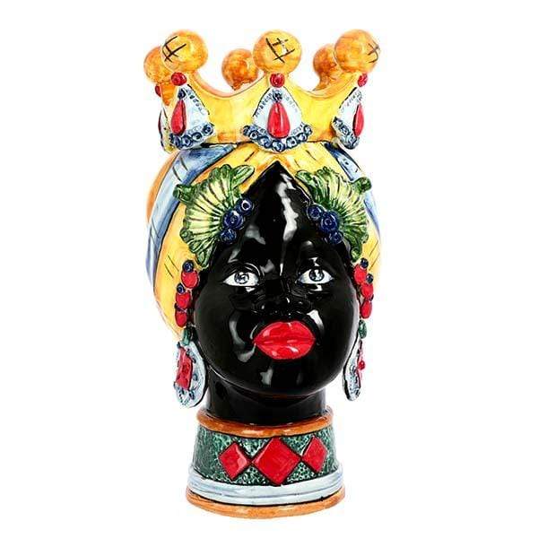 VASO TESTA DI MORO DONNA REGINA MASAI VISO NERO DECORATA CERAMICA CALTAGIRONE D. 20X40 - Dolci pensieri gift