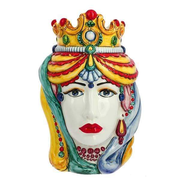 VASO TESTA DI MORO DONNA REGINA NORMANNA DECORATA CERAMICA CALTAGIRONE D. 26X38 - Dolci pensieri gift