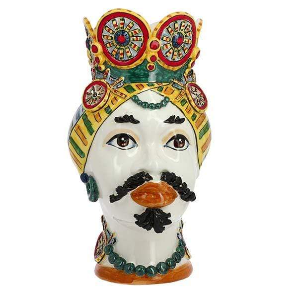 VASO TESTA DI MORO RE UOMO CON CARRETTO SICILIANO CERAMICA CALTAGIRONE D. 20X38 - Dolci pensieri gift
