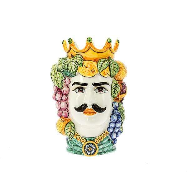 VASO TESTA DI MORO RE UOMO DECORO FRUTTA CERAMICA CALTAGIRONE D. 18X25 - Dolci pensieri gift